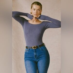 🎀 No Boundaries Women’s Longsleeve Bodysuit Thong Medium Blue Grey​